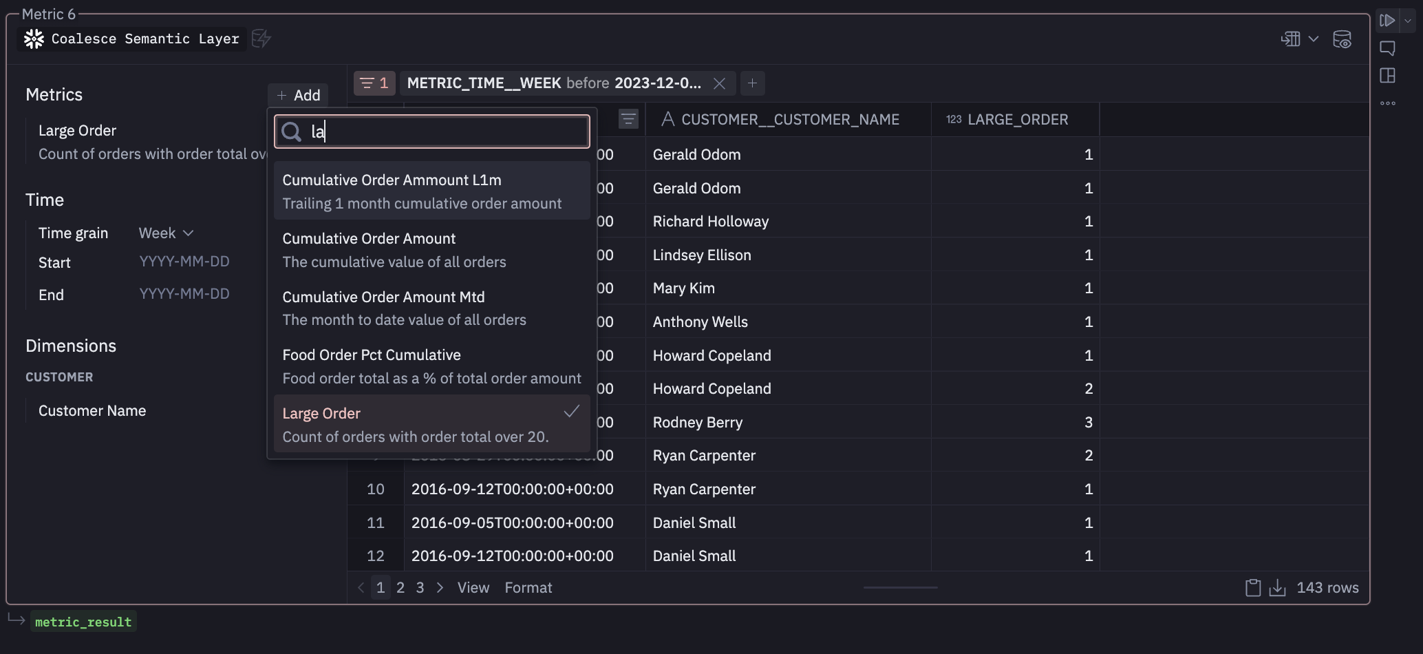 Semantic Layer query builder in Hex